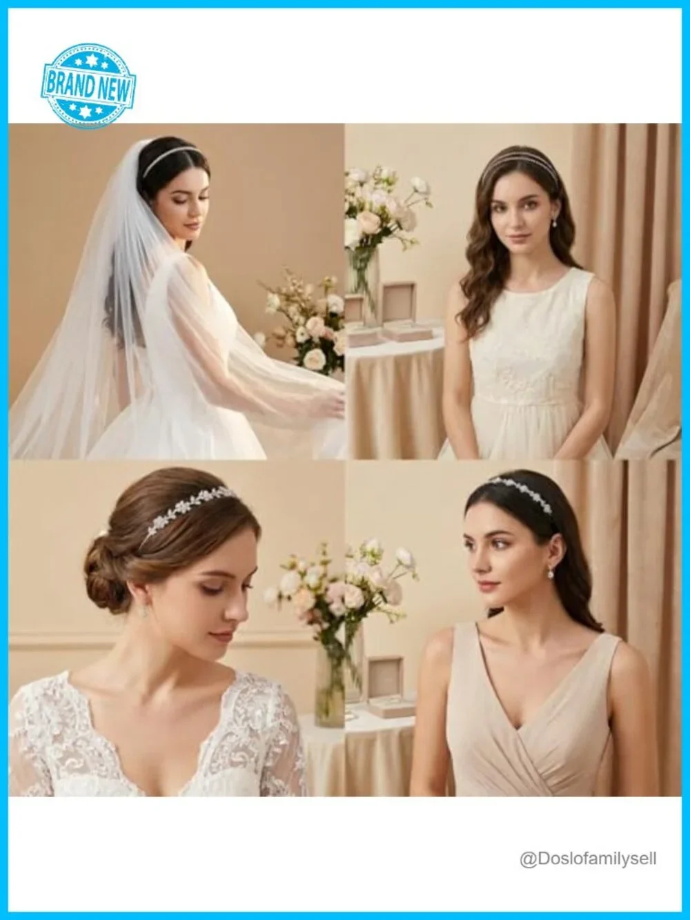 4 Pack Rhinestone Headbands Bling Wedding Hair Band Metal Prom Accessory